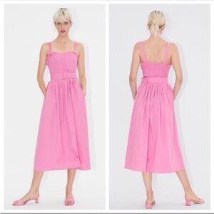 Zara Vibrant Pink Belted Midi Dress